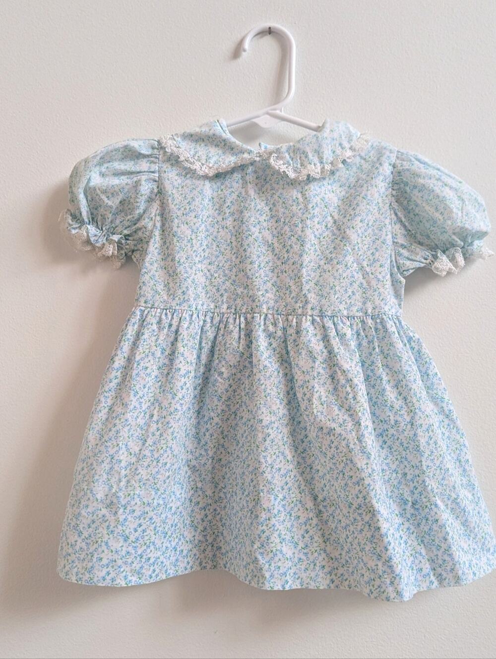 Vtg Dress 12m Blue Ditsy Floral Cottagecore Prairie